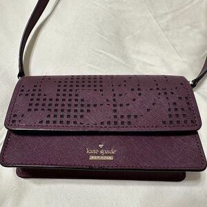 Kate Spade Rose Perforated Deep Plum Crossbody Purse